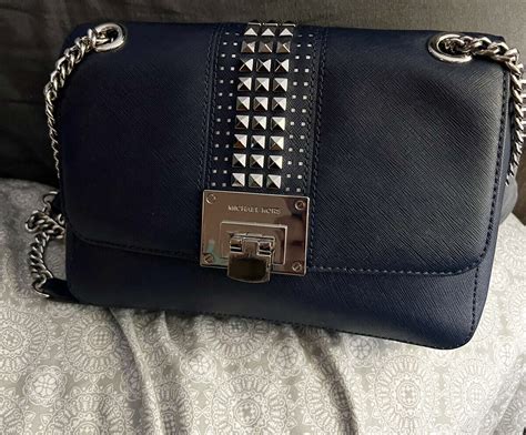 Michael Kors Tina Stud Black Leather MD Shoulder Flap Bag 